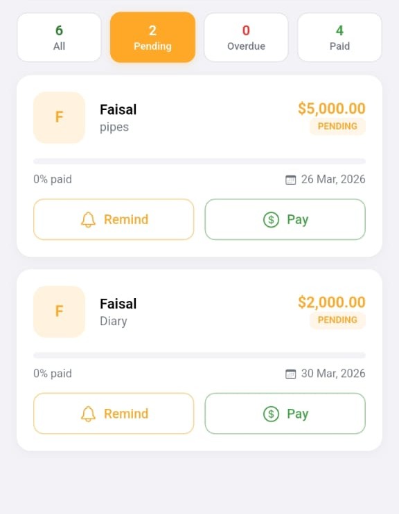 Pending credit list